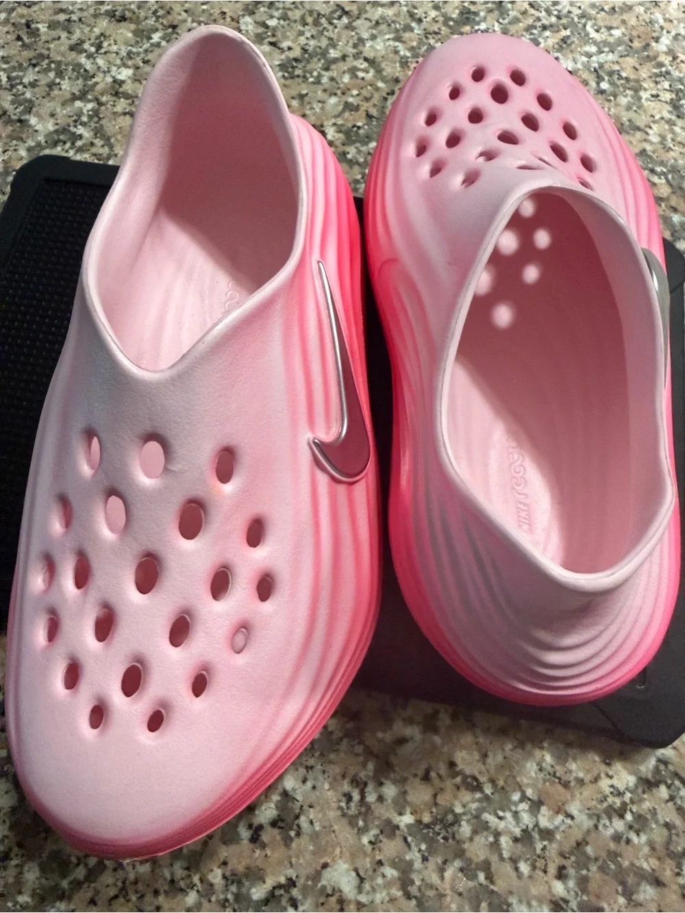 Nike Kids Pink Gradient Foam Clog with Silver Swoosh